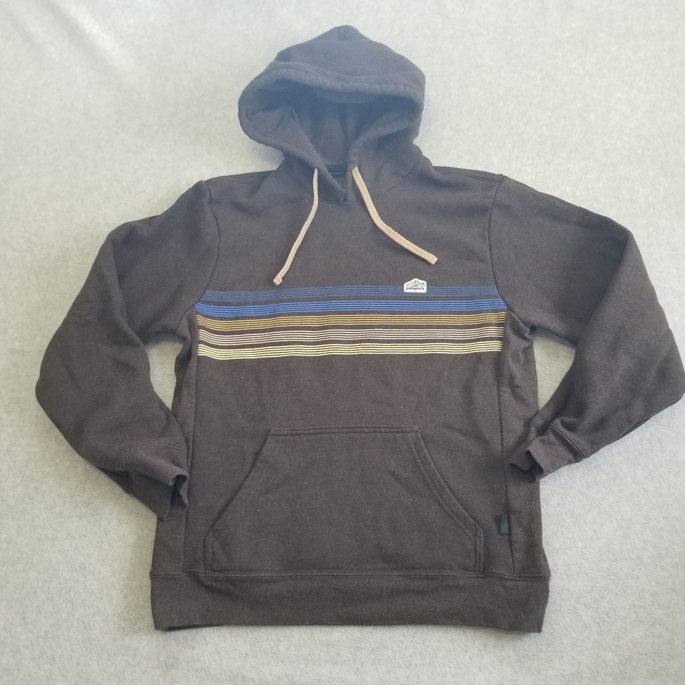 Patagonia Hoodie Mens Small Brown Uprisal Striped Fitz Roy Patch Fleece Outdoor